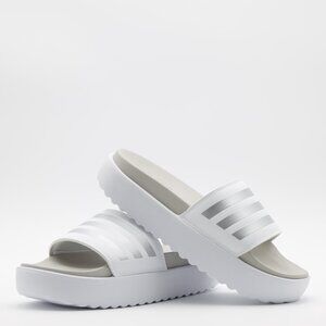 Adidas Women's Adilette Platform Sliders Comfort Cushioned Sandals White Size 10